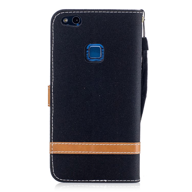 Two-tone Jean Cloth PU Leather Stand Phone Case Cover for Huawei P10 Lite - Black-3