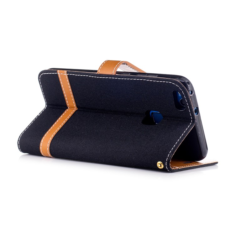 Two-tone Jean Cloth PU Leather Stand Phone Case Cover for Huawei P10 Lite - Black-4