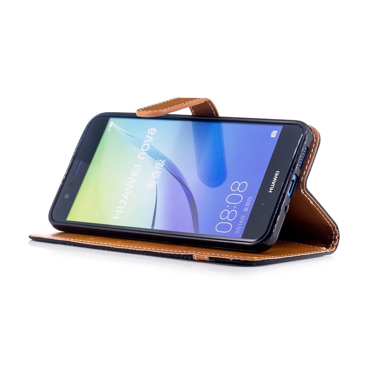 Two-tone Jean Cloth PU Leather Stand Phone Case Cover for Huawei P10 Lite - Black-5
