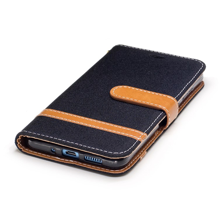 Two-tone Jean Cloth PU Leather Stand Phone Case Cover for Huawei P10 Lite - Black-6