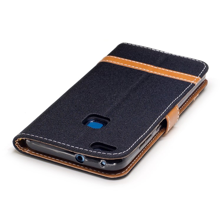 Two-tone Jean Cloth PU Leather Stand Phone Case Cover for Huawei P10 Lite - Black-7
