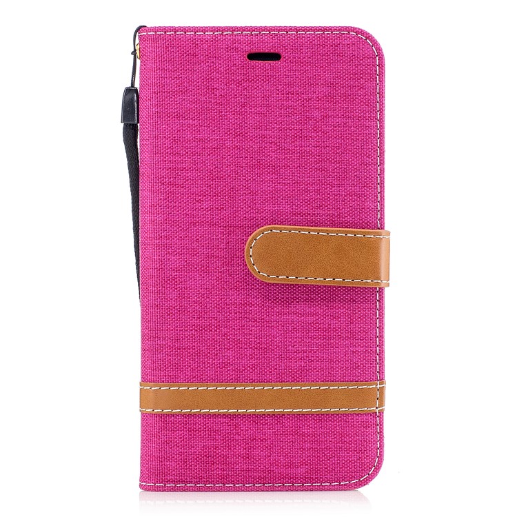 Two-tone Jean Cloth Card Slots Leather Phone Cae with Stand for Huawei P10 Lite - Rose-2