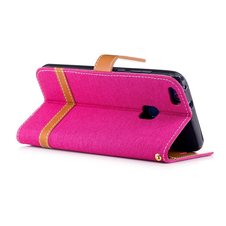 Two-tone Jean Cloth Card Slots Leather Phone Cae with Stand for Huawei P10 Lite - Rose-4