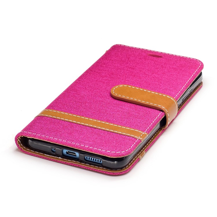 Two-tone Jean Cloth Card Slots Leather Phone Cae with Stand for Huawei P10 Lite - Rose-6