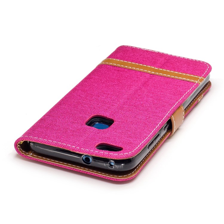 Two-tone Jean Cloth Card Slots Leather Phone Cae with Stand for Huawei P10 Lite - Rose-7