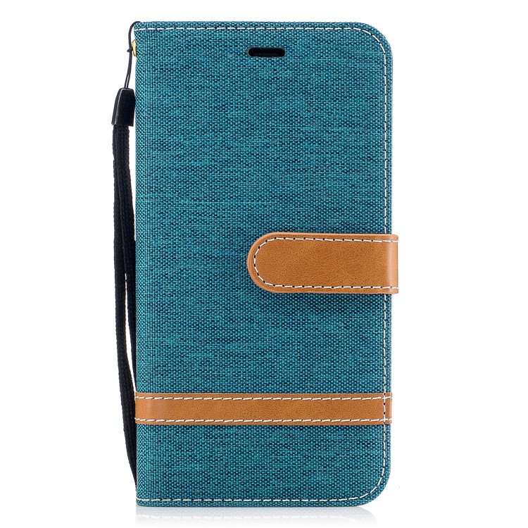 Bi-color Jean Cloth PU Leather Mobile Phone Case Accessory for Huawei P10 Lite - Cyan-2