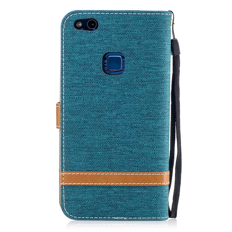 Bi-color Jean Cloth PU Leather Mobile Phone Case Accessory for Huawei P10 Lite - Cyan-3