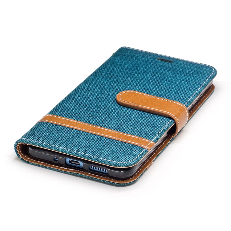 Bi-color Jean Cloth PU Leather Mobile Phone Case Accessory for Huawei P10 Lite - Cyan-6