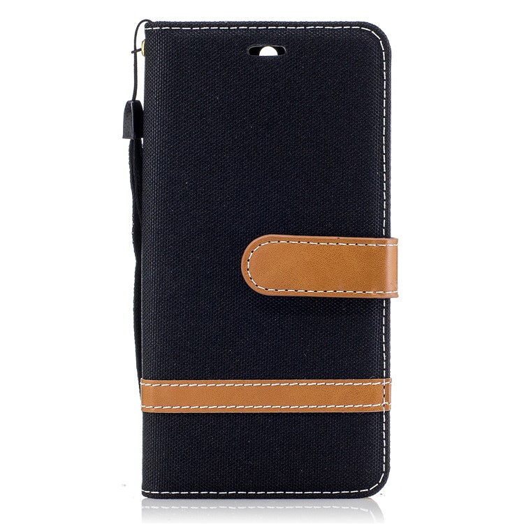 Two-tone Jean Cloth PU Leather Wallet Flip Stand Case Cover for Huawei Y5 (2017) / Y6 (2017) - Black-2
