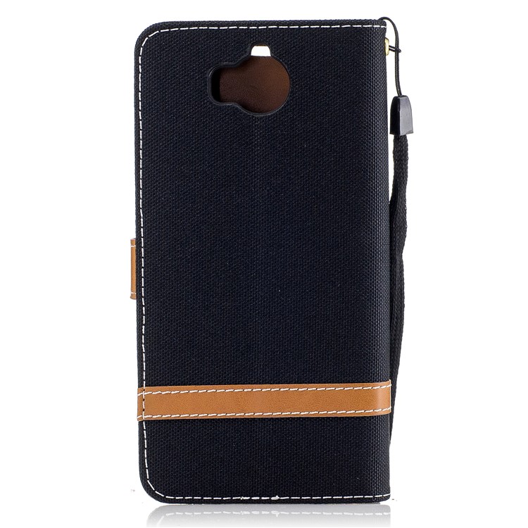 Two-tone Jean Cloth PU Leather Wallet Flip Stand Case Cover for Huawei Y5 (2017) / Y6 (2017) - Black-3