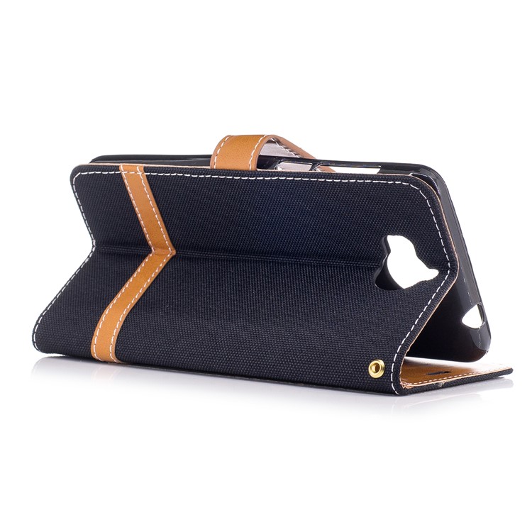 Two-tone Jean Cloth PU Leather Wallet Flip Stand Case Cover for Huawei Y5 (2017) / Y6 (2017) - Black-4