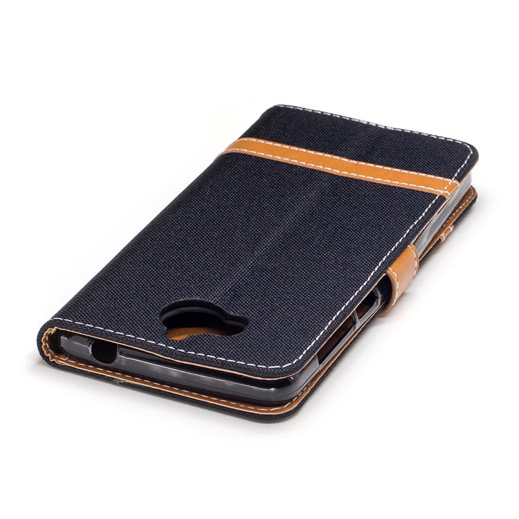 Two-tone Jean Cloth PU Leather Wallet Flip Stand Case Cover for Huawei Y5 (2017) / Y6 (2017) - Black-7