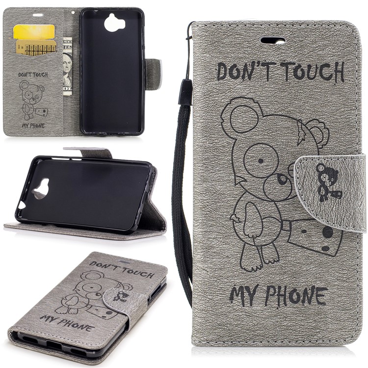 Imprinted Bear Wallet Leather Stand Case for Huawei Y5 (2017) - Grey-1