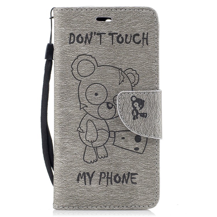 Imprinted Bear Wallet Leather Stand Case for Huawei Y5 (2017) - Grey-2