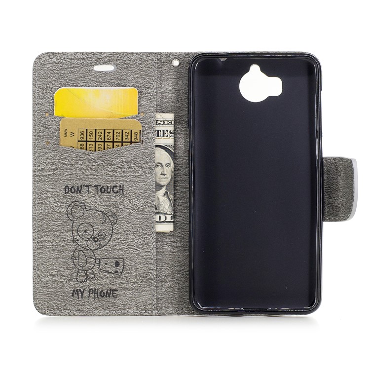 Imprinted Bear Wallet Leather Stand Case for Huawei Y5 (2017) - Grey-8