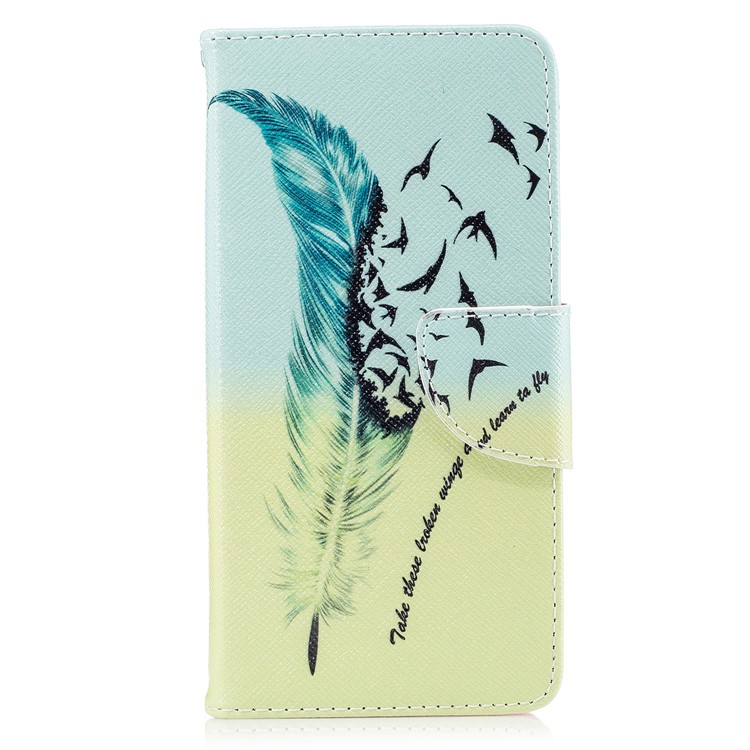 Pattern Printing Wallet Leather Stand Case for Huawei Y5 (2017) - Feather Pattern-2