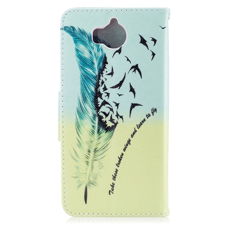 Pattern Printing Wallet Leather Stand Case for Huawei Y5 (2017) - Feather Pattern-3