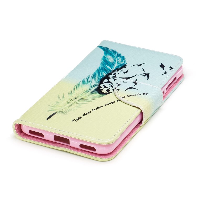 Pattern Printing Wallet Leather Stand Case for Huawei Y5 (2017) - Feather Pattern-6