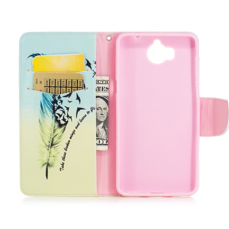 Pattern Printing Wallet Leather Stand Case for Huawei Y5 (2017) - Feather Pattern-8