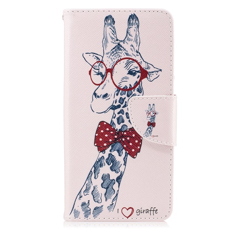 Pattern Printing Wallet Leather Stand Cover for Huawei Y5 (2017) / Y6 (2017) - Adorable Giraffe Wearing Glasses-2