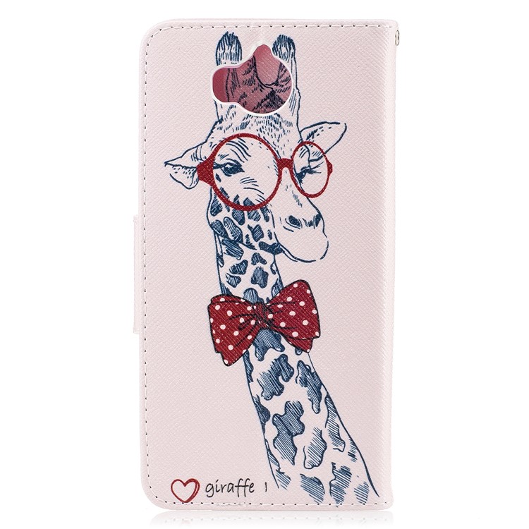 Pattern Printing Wallet Leather Stand Cover for Huawei Y5 (2017) / Y6 (2017) - Adorable Giraffe Wearing Glasses-3