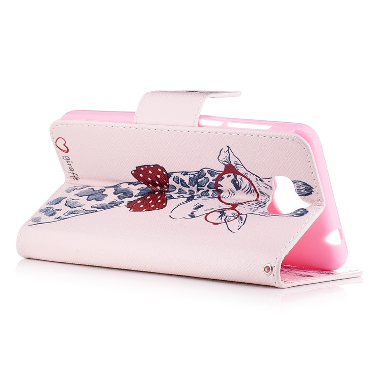 Pattern Printing Wallet Leather Stand Cover for Huawei Y5 (2017) / Y6 (2017) - Adorable Giraffe Wearing Glasses-4