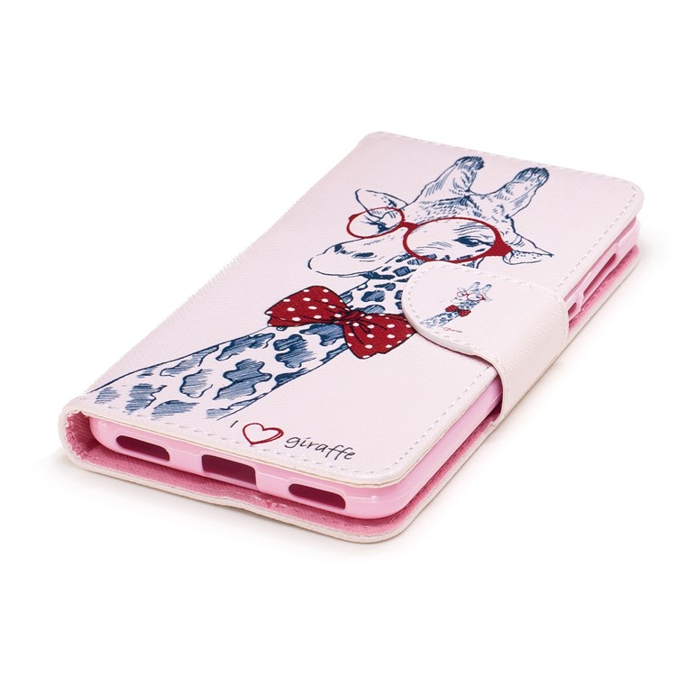 Pattern Printing Wallet Leather Stand Cover for Huawei Y5 (2017) / Y6 (2017) - Adorable Giraffe Wearing Glasses-6