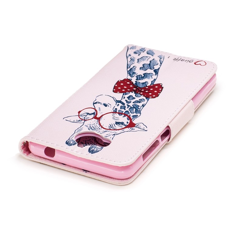 Pattern Printing Wallet Leather Stand Cover for Huawei Y5 (2017) / Y6 (2017) - Adorable Giraffe Wearing Glasses-7