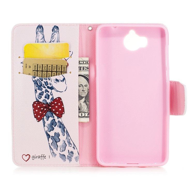 Pattern Printing Wallet Leather Stand Cover for Huawei Y5 (2017) / Y6 (2017) - Adorable Giraffe Wearing Glasses-8