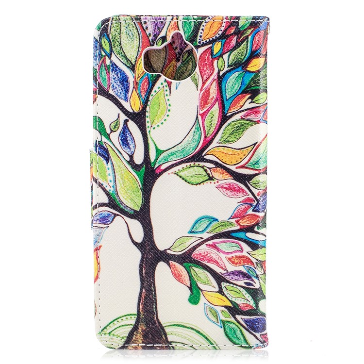 Pattern Printing Wallet Leather Cell Phone Case para Huawei Y5 (2017) / Y6 (2017)-colorized árvore-3