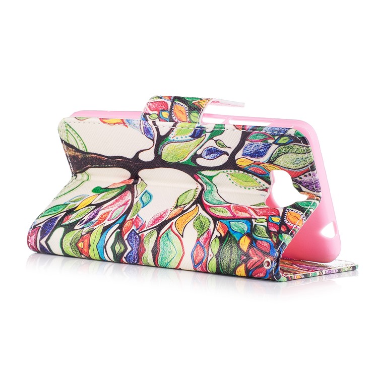Pattern Printing Wallet Leather Cell Phone Case para Huawei Y5 (2017) / Y6 (2017)-colorized árvore-4