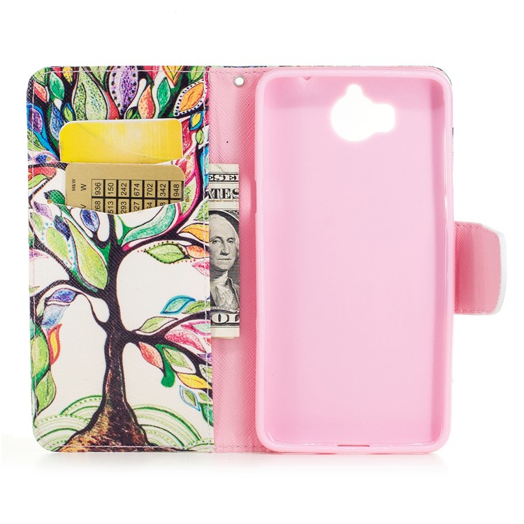 Pattern Printing Wallet Leather Cell Phone Case para Huawei Y5 (2017) / Y6 (2017)-colorized árvore-8