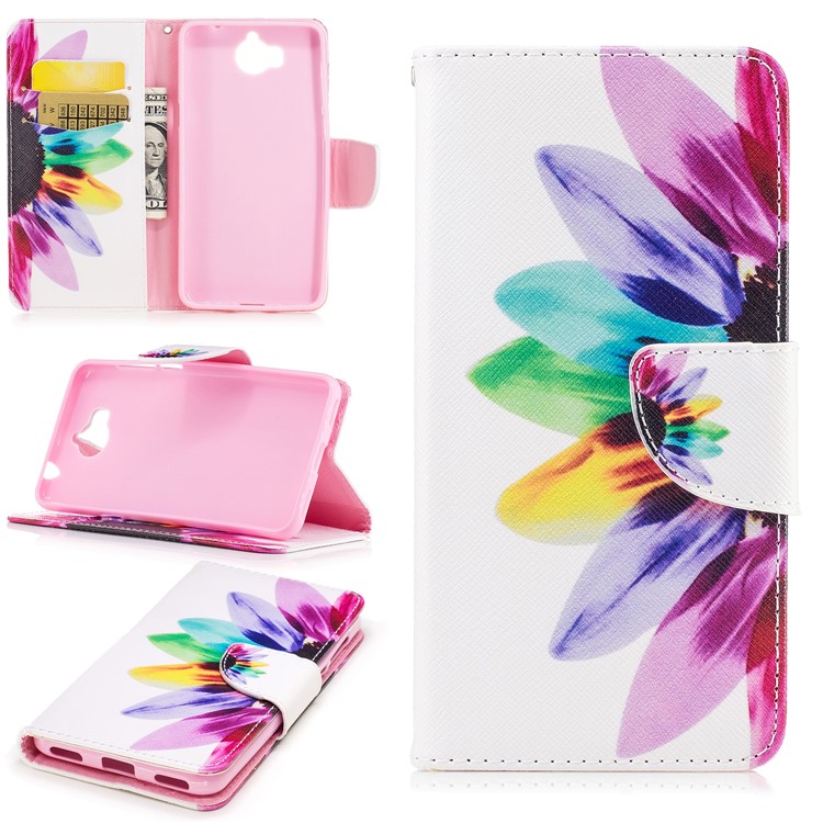 Pattern Printing Leather Card Holder Case for Huawei Y5 (2017) / Y6 (2017) - Petals Pattern-1