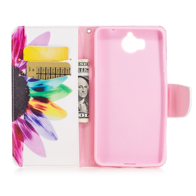 Pattern Printing Leather Card Holder Case for Huawei Y5 (2017) / Y6 (2017) - Petals Pattern-8