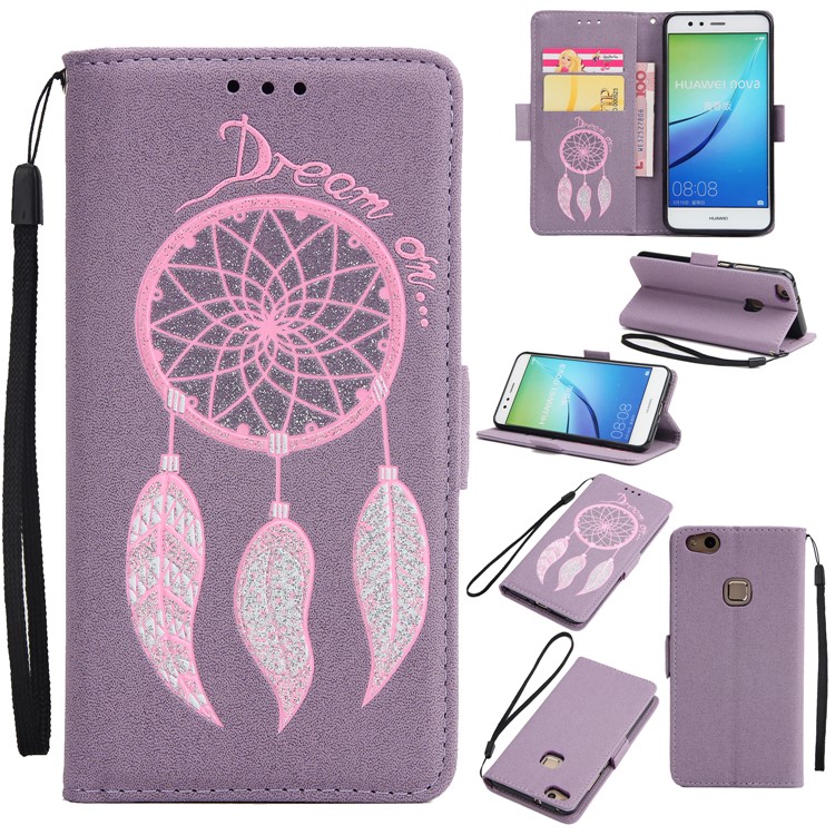 Dream Catcher Pattern Wallet Leather Stand Mobile Phone Shell for Huawei P10 Lite - Purple-1