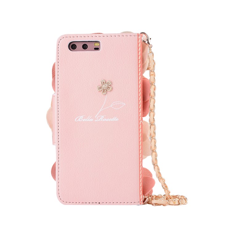 Dual-Color 3D Roses Decor Wallet Leather Case with Lanyard for Huawei P10 Plus - Pink-3