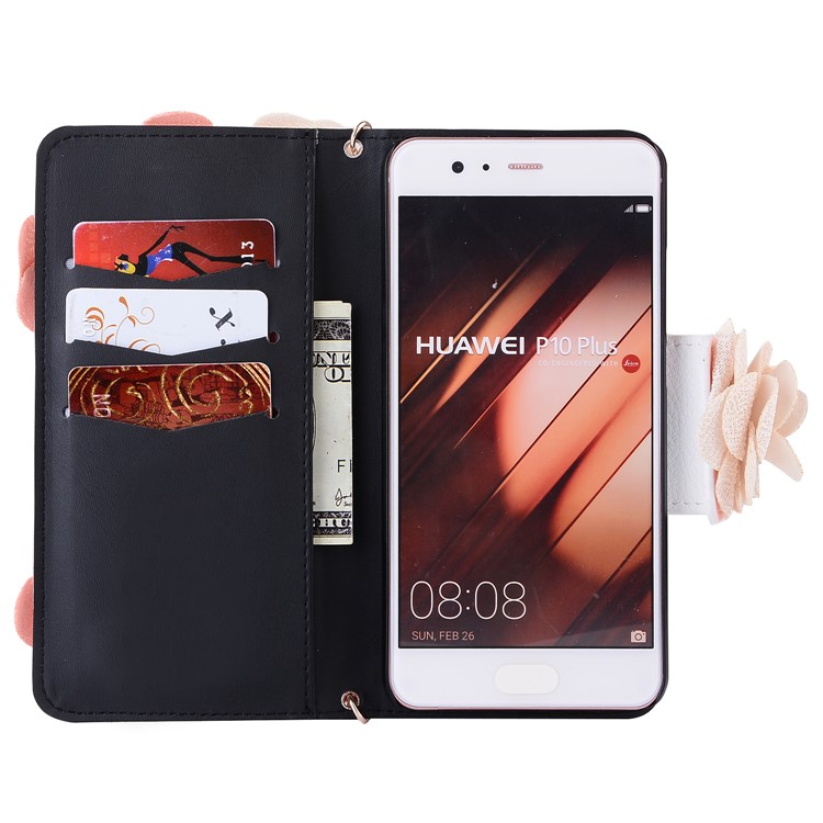 Dual-Color 3D Roses Decor Wallet Leather Case with Lanyard for Huawei P10 Plus - Pink-4