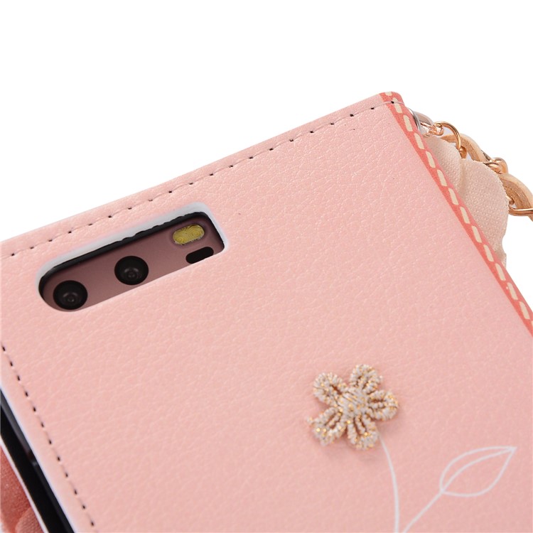 Dual-Color 3D Roses Decor Wallet Leather Case with Lanyard for Huawei P10 Plus - Pink-6