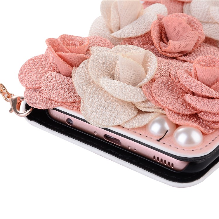 Dual-Color 3D Roses Decor Wallet Leather Case with Lanyard for Huawei P10 Plus - Pink-7