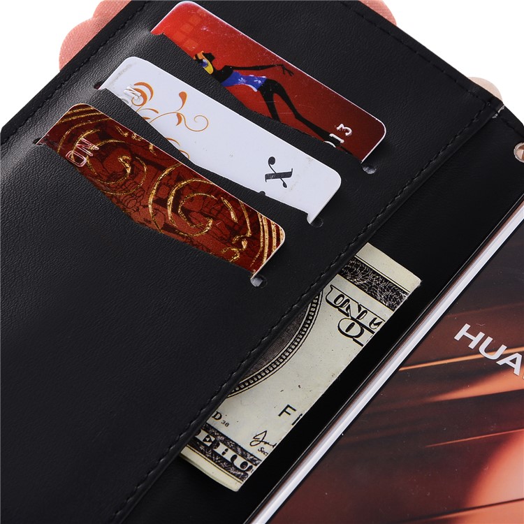 Dual-Color 3D Roses Decor Wallet Leather Flip Case with Lanyard for Huawei P10 - Pink-7