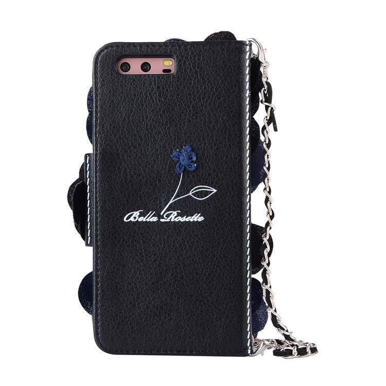 3D Roses Decor Wallet Leather Flip Case Cover with Lanyard for Huawei P10 Plus - Black-3