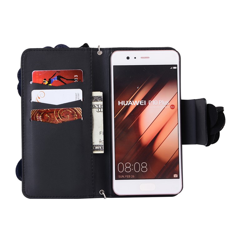 3D Roses Decor Wallet Leather Flip Case Cover with Lanyard for Huawei P10 Plus - Black-4