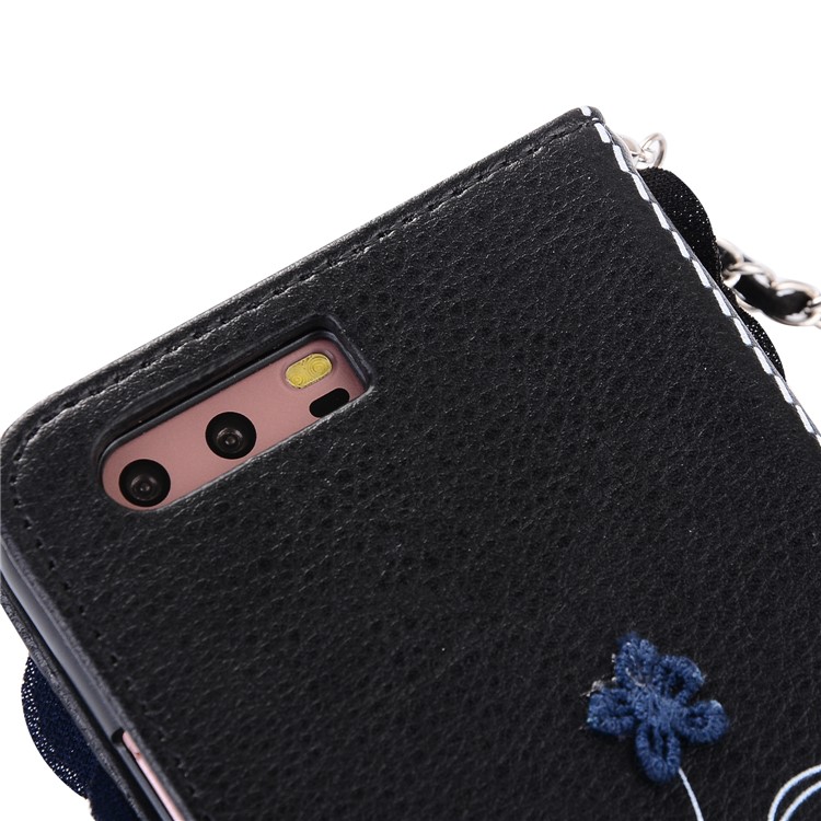 3D Roses Decor Wallet Leather Flip Case Cover with Lanyard for Huawei P10 Plus - Black-9