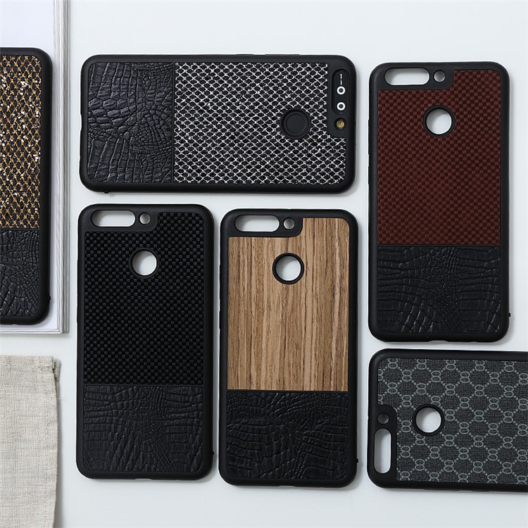 Crocodile Texture PU Leather Coated Splicing Rhomboid Mesh Pattern PC Back Case for Huawei Honor 8 Pro / Honor V9 - Gold-4