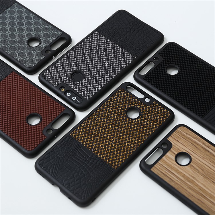Crocodile Texture PU Leather Coated Splicing Rhomboid Mesh Pattern PC Back Case for Huawei Honor 8 Pro / Honor V9 - Gold-6