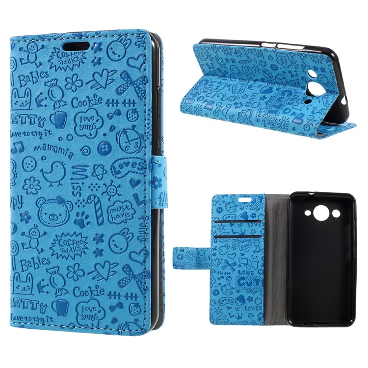 Cartoon Graffiti Wallet Leather Phone Casing with Stand for Huawei Y3 (2017) - Blue-1