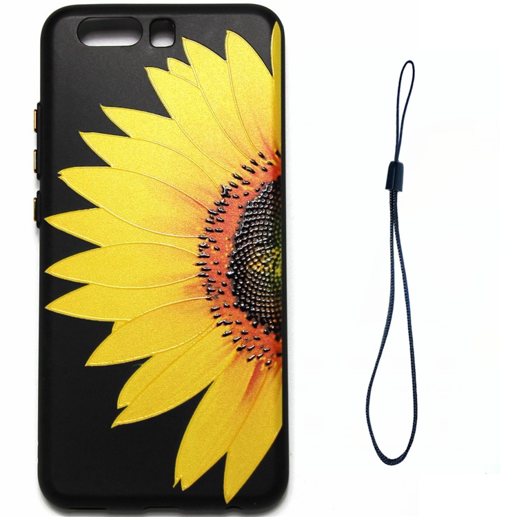 For Huawei P10 Embossed Glossy Pattern Printing TPU Cover with Electroplating Responsive Buttons - Half Sunflower-1