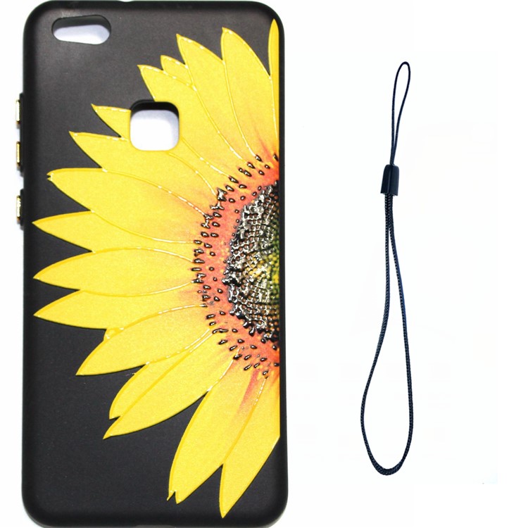 Embossed Pattern Printing Rubberized TPU Phone Shell with Strap for Huawei P10 Lite - Sunflower-1