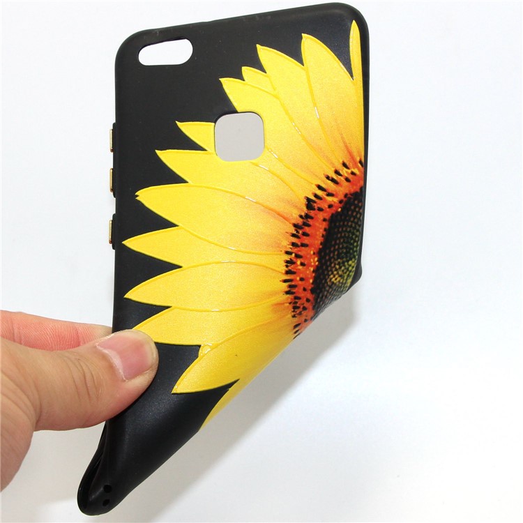 Embossed Pattern Printing Rubberized TPU Phone Shell with Strap for Huawei P10 Lite - Sunflower-4