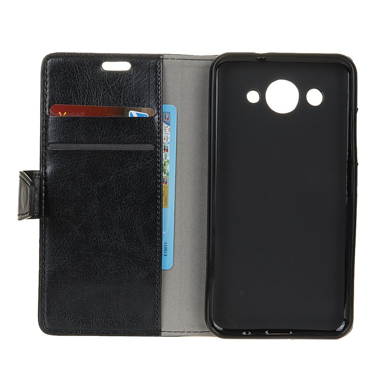 For Huawei Y3 (2017) Crazy Horse Wallet Leather Stand Cover - Black-4